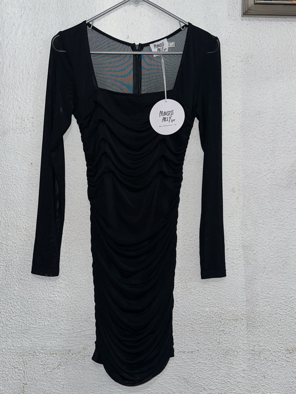 Princess Polly Black Ruched Long Sleeve Midi Dress